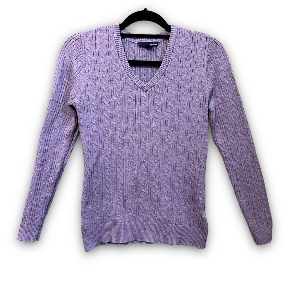 Basic Editions Light Purple V Neck Cable Knit Rib… - image 1